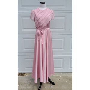 1970's Vintage Pink Mauve Gown Maxi Dress Disco